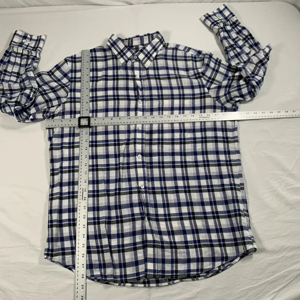 Banana Republic Men's Lg White Blue Black Plaid Button Down Shirt Standard Fit‎